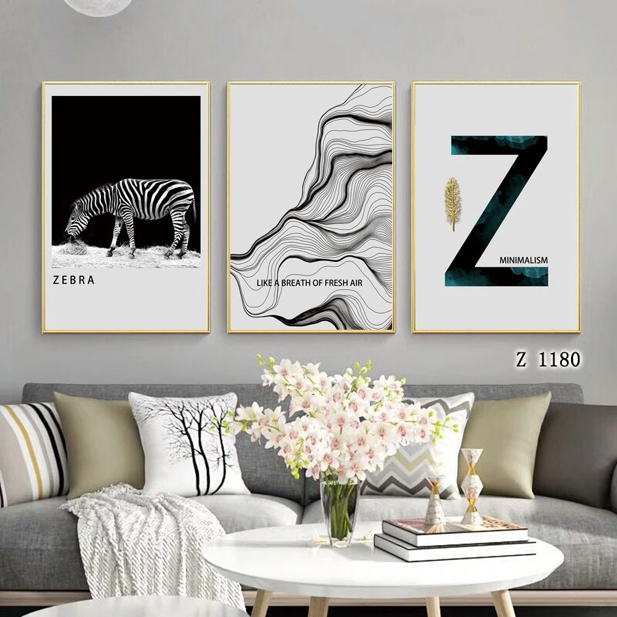 Black and white landscape photography, living room decorative paintings, modern and simple dining room architectural hanging paintings, hotel model room combination murals detail image 6