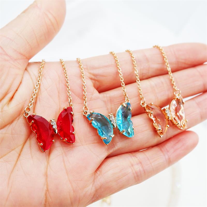 Colorful Butterfly Gold Detailed Necklace Pendant