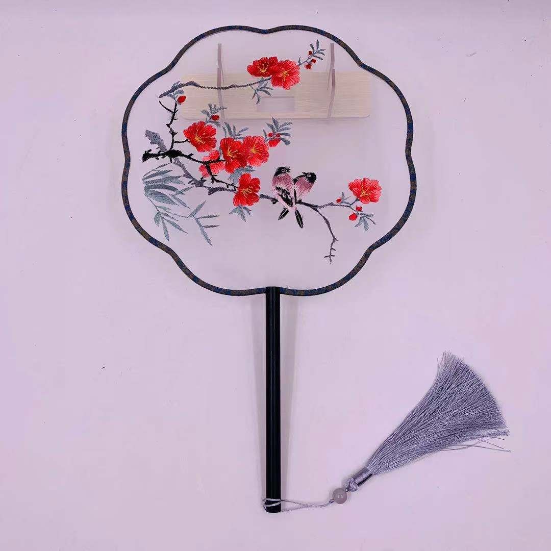 古风透明双面刺绣团扇  苏绣宫扇  汉服旗袍走秀舞蹈扇  黑檀木柄团扇详情图8