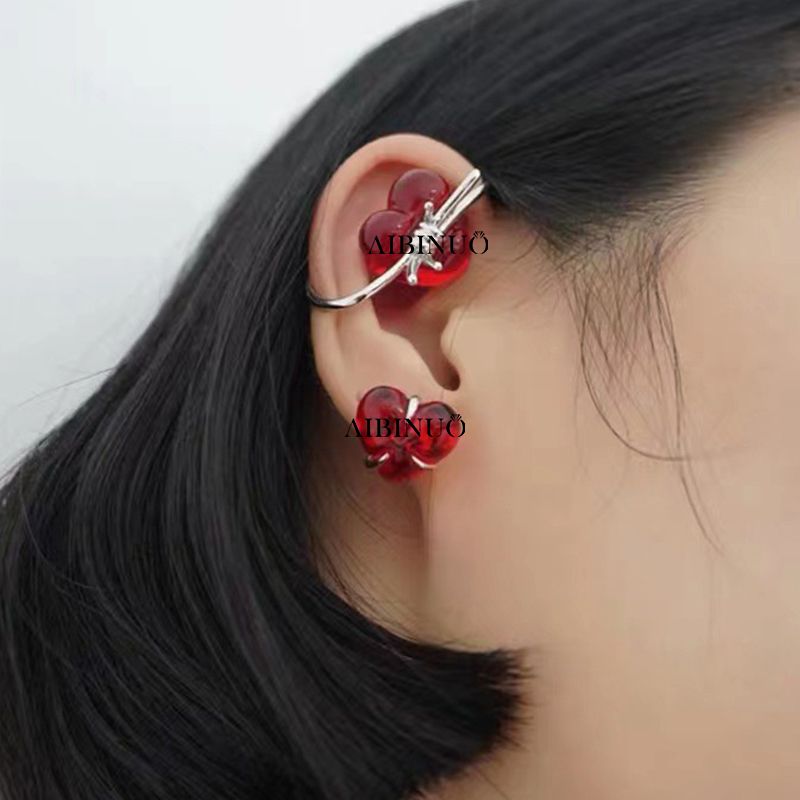 727xk792 MAR同款心碎贩卖系列红色爱心耳夹耳环 小众设计两种耳饰女详情图1