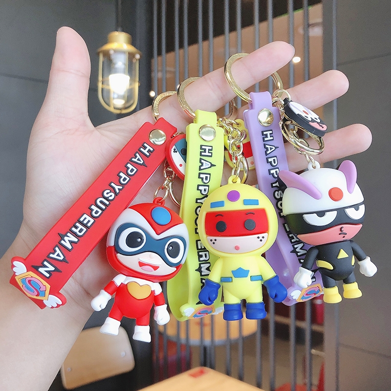 Silicone stereoscopic keychain plus rope three-piece set a series of mixed 16