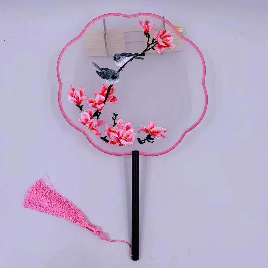 古风透明双面刺绣团扇  苏绣宫扇  汉服旗袍走秀舞蹈扇  黑檀木柄团扇详情图6