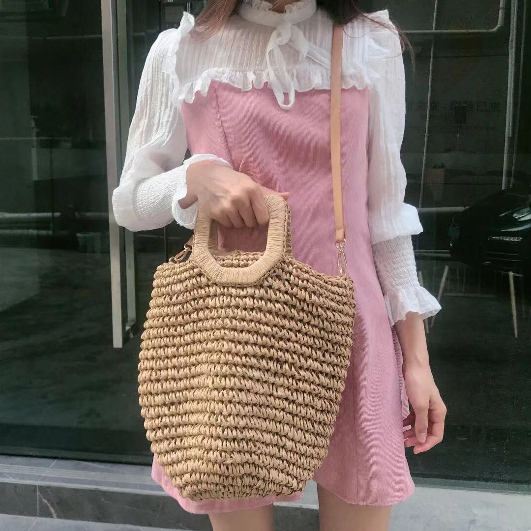 新款草编斜跨手提包/单价大容量海边度假包/日韩潮休闲女包产品图