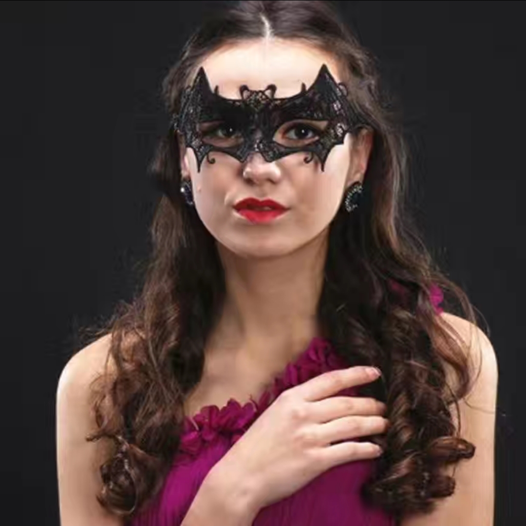 黑色蕾丝面具女定型镂空舞会派对性感成人半脸万圣节公主面具 MJ-012 蝙蝠详情图1