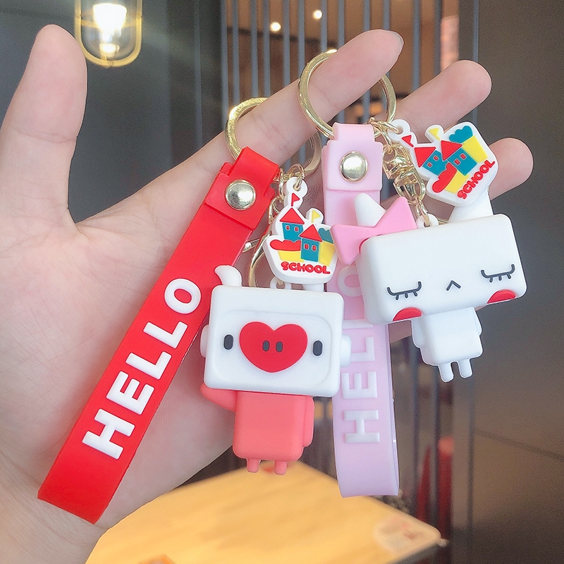 Silicone stereoscopic keychain plus rope three-piece set series mixed 100