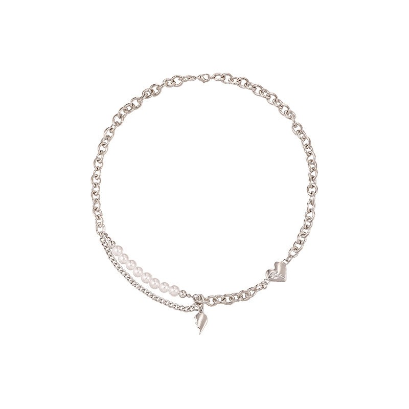New Korean-style pearl patchwork heart-shaped necklace detail image 2