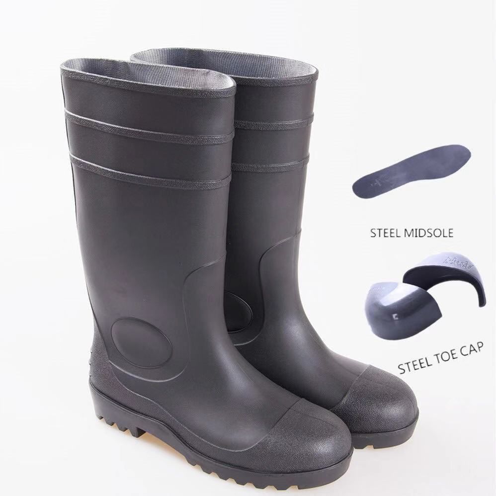 防水防滑防油脂耐化学性双钢(钢头钢底)全黑雨鞋