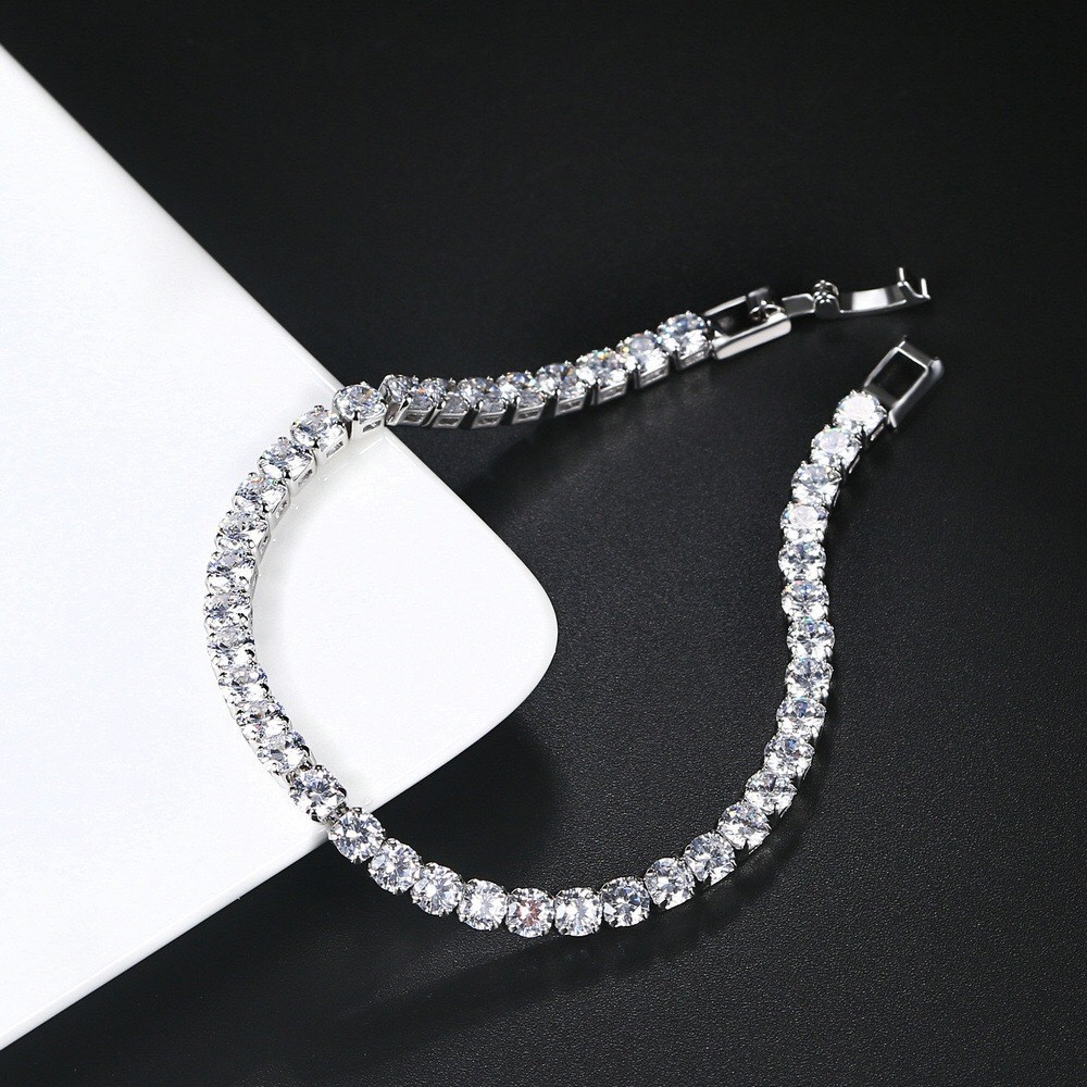 European and American zircon women's bracelet, single row round full diamonds detail image 5
