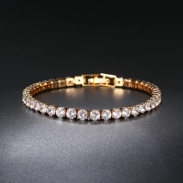 European and American zircon women's bracelet, single row round full diamonds detail image 4
