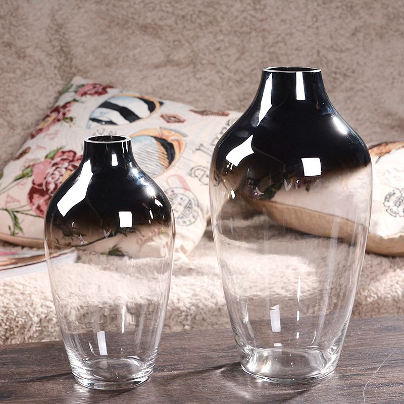 European postmodern glass vase low-key luxury silver plated gradual color flare crystal glass crafts