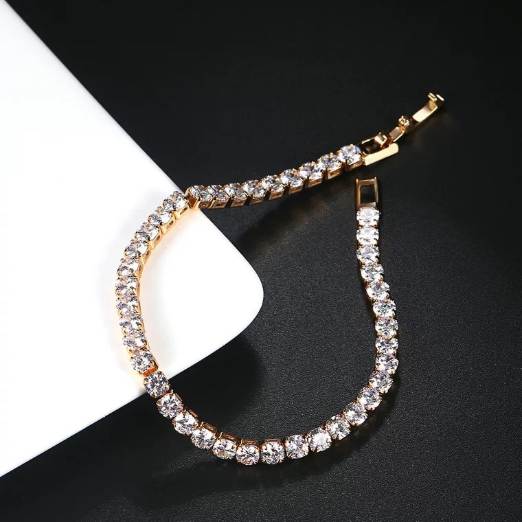 European and American zircon women's bracelet, single row round full diamonds detail image 3