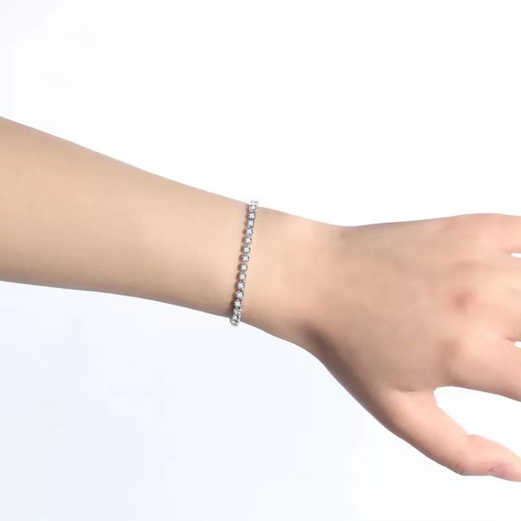 European and American zircon women's bracelet, single row round full diamonds detail image 1