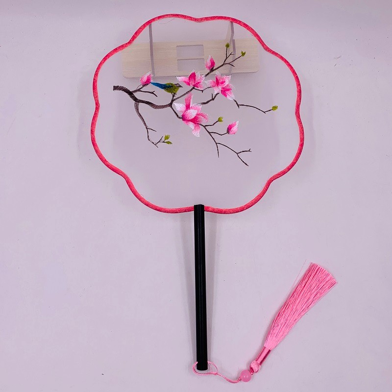 古风透明双面刺绣团扇  苏绣宫扇  汉服旗袍走秀舞蹈扇  黑檀木柄团扇详情图10