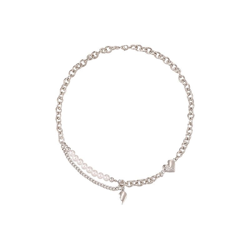 New Korean-style pearl patchwork heart-shaped necklace