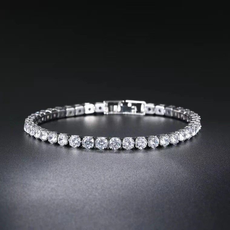 European and American zircon women's bracelet, single row round full diamonds detail image 2