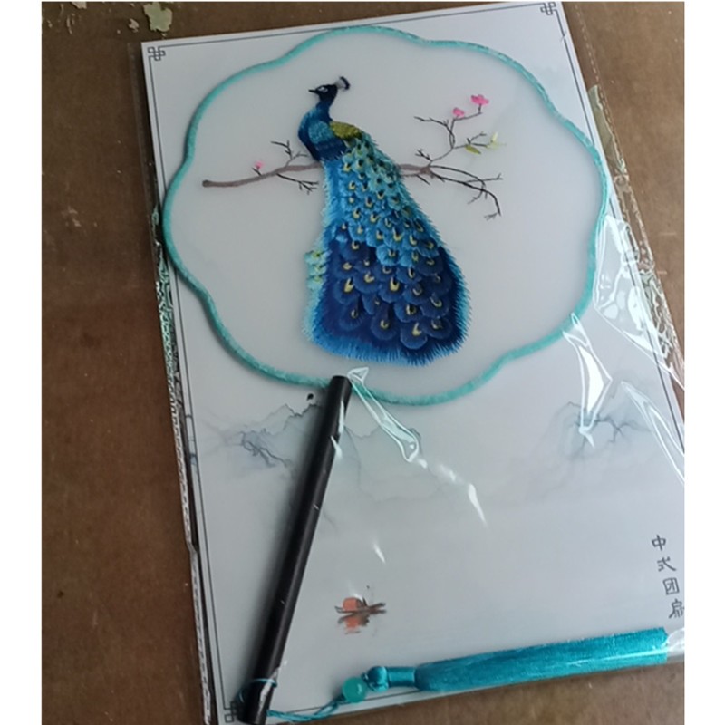 古风透明双面刺绣团扇  苏绣宫扇  汉服旗袍走秀舞蹈扇  黑檀木柄团扇详情图3