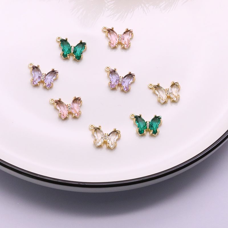 韩版合金锆石镶钻蝴蝶吊坠diy手工制作耳环耳钉耳饰品材料包配件