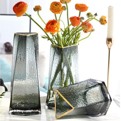 Nordic creative gold mouth artificial blown triangle hammer color decoration home living room creative decorative glass vase manufacturers wholesale thumbnail
