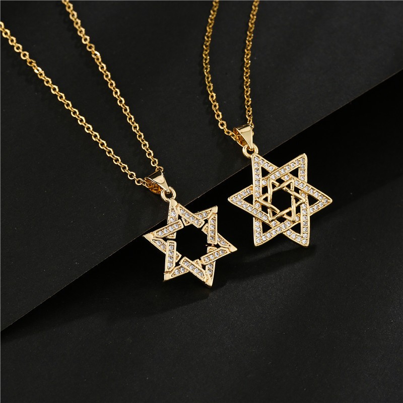 Six-star-shaped alloy diamond-encrusted simple ladies' pendant necklace detail image 3