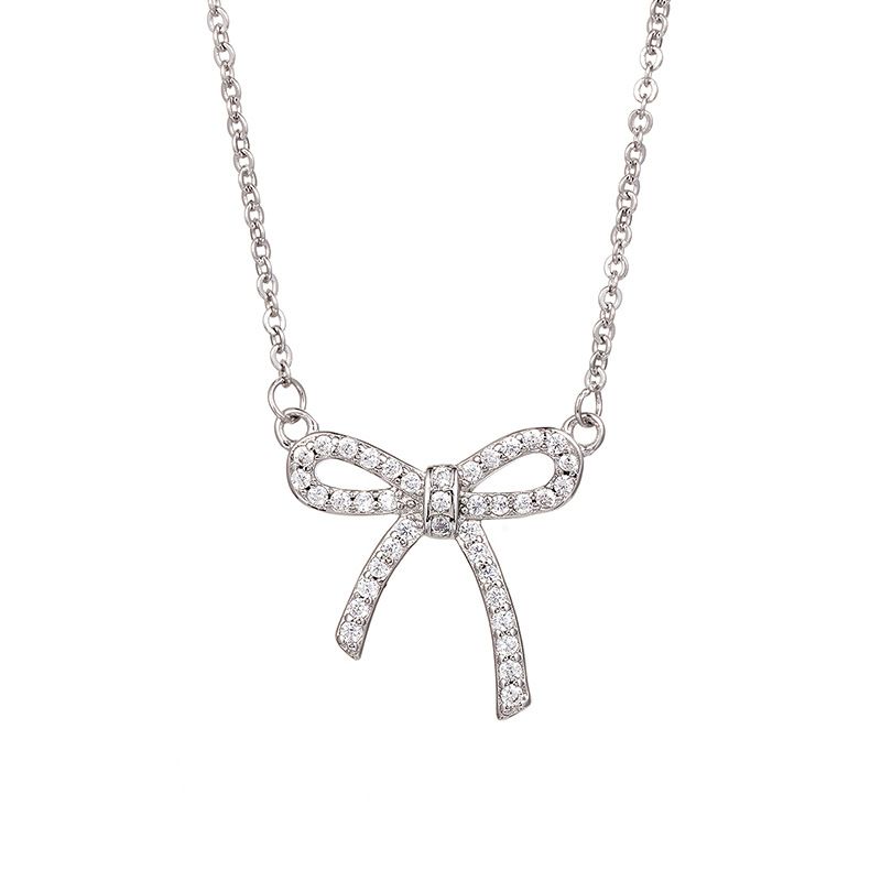 Elegant bow, diamond-encrusted alloy, simple, aloof and niche ladies' necklace