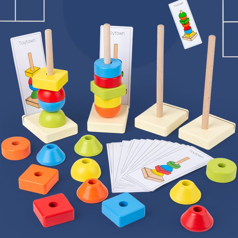 The wooden toy is an educational toy for children. The stacked shape tower is highly entertaining and colorful. It helps cultivate logical thinking ability. Parent-child games exercise hand-eye coordination. Early education and enlightenment toys accompany your growth