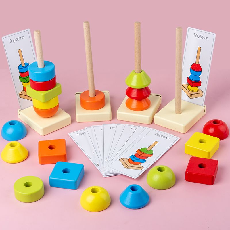 The wooden toy is an educational toy for children. The stacked shape tower is highly entertaining and colorful. It helps cultivate logical thinking ability. Parent-child games exercise hand-eye coordination. Early education and enlightenment toys accompany your growth Specification image