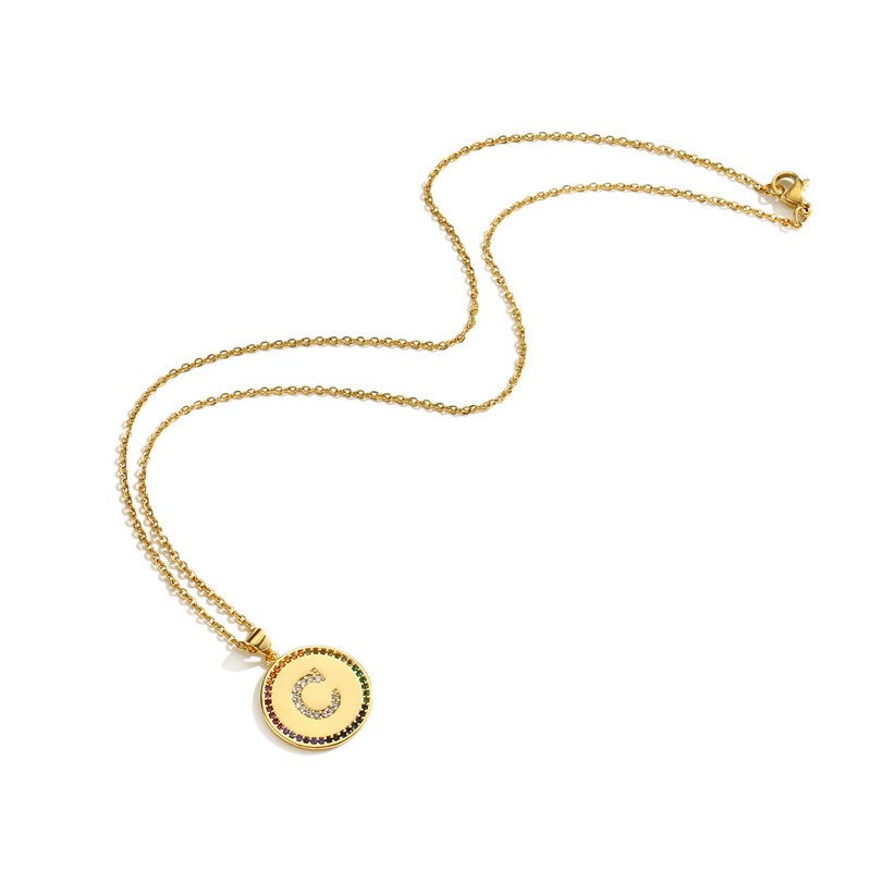 A simple and elegant Korean-style lady's necklace with a round pendant set with diamonds and letters detail image 2