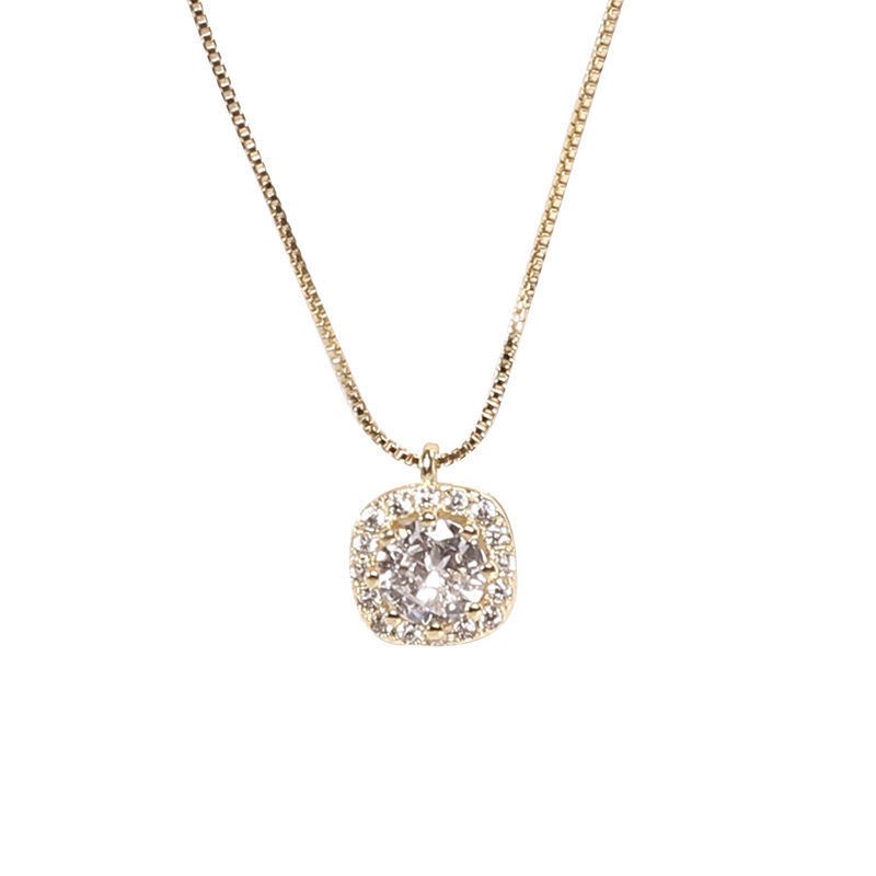 A small square diamond-encrusted necklace with a unique and simple design for women detail image 1