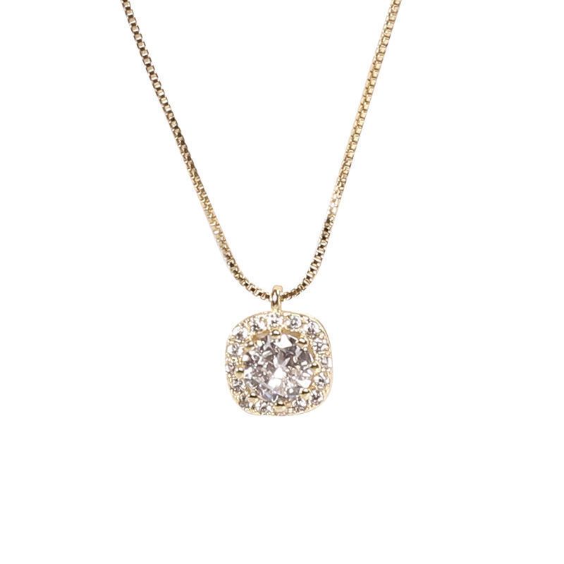 A small square diamond-encrusted necklace with a unique and simple design for women