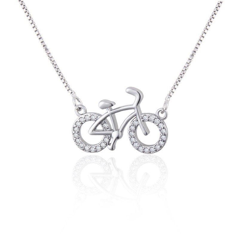 A new Korean-style bicycle necklace with glass rhinestones and simple alloy for women detail image 1