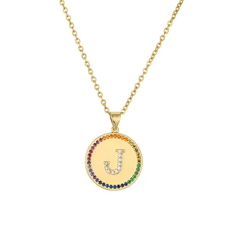 A simple and elegant Korean-style lady's necklace with a round pendant set with diamonds and letters detail image 1