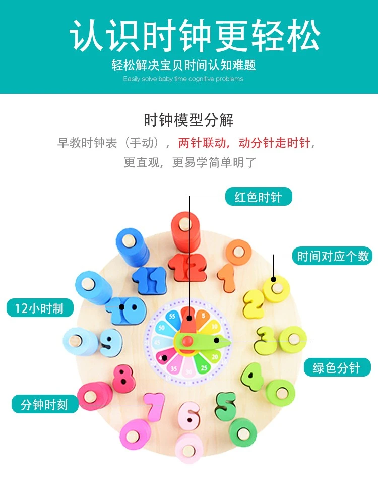 The wooden toy for educational digital clock is highly entertaining and colorful. It helps cultivate logical thinking ability. Parent-child games exercise hand-eye coordination. Early education and enlightenment toys accompany your growth detail image 5