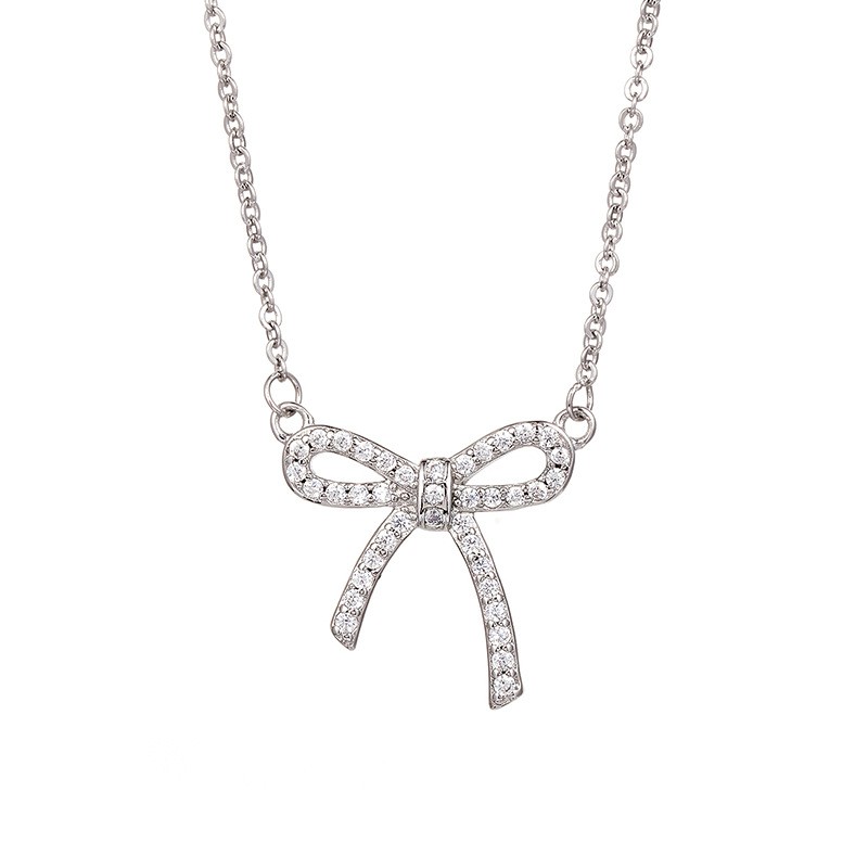 Elegant bow, diamond-encrusted alloy, simple, aloof and niche ladies' necklace detail image 1