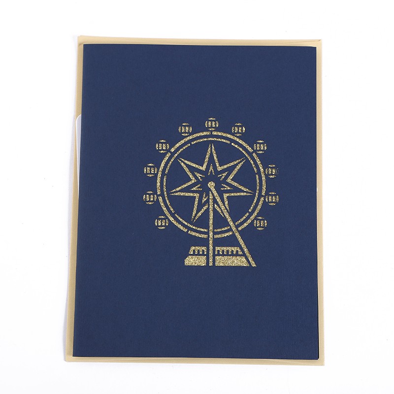 跨境3D立体贺卡批发 创意手工对折纸雕摩天轮朋友纪念祝福贺卡详情图2