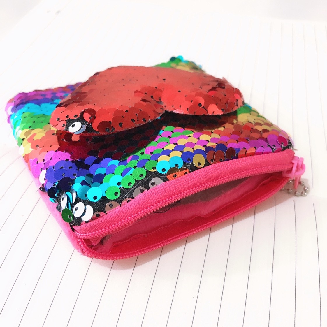 10cm亮片贴心钱包毛绒零钱包 正方形亮片钱包爱心详情图6