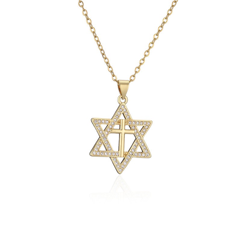 Six-star-shaped alloy diamond-encrusted simple ladies' pendant necklace detail image 2