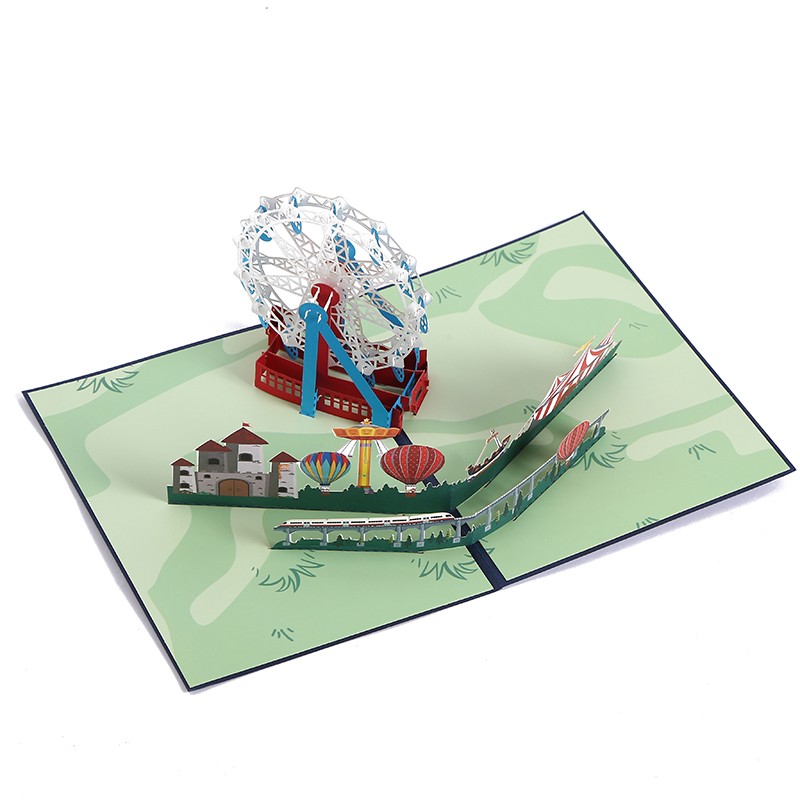 跨境3D立体贺卡批发 创意手工对折纸雕摩天轮朋友纪念祝福贺卡详情图6