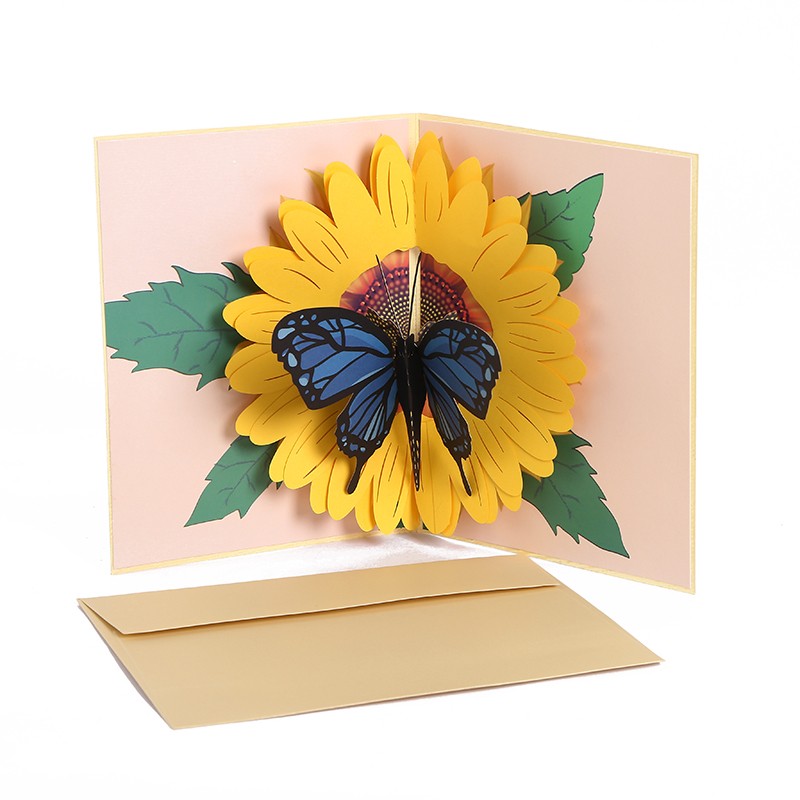 新款3D纸雕向日葵贺卡送老师留言卡祝福文字卡片立体贺卡厂家批发详情图3