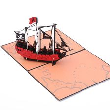 新款3D纸雕海盗船贺卡送老师留言卡祝福文字卡片立体贺卡厂家批发