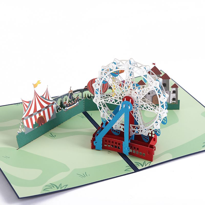 跨境3D立体贺卡批发 创意手工对折纸雕摩天轮朋友纪念祝福贺卡详情图3