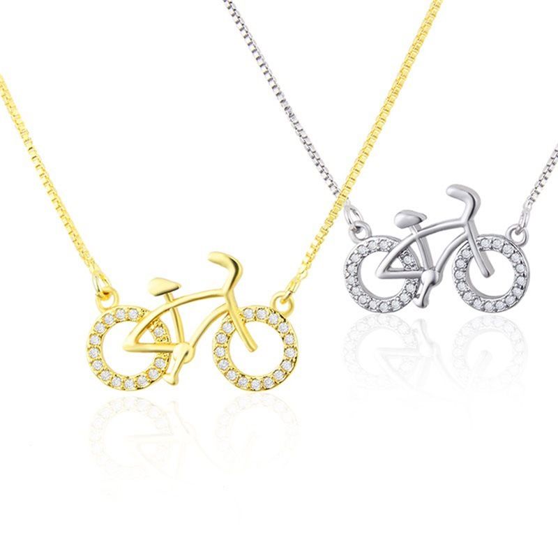 A new Korean-style bicycle necklace with glass rhinestones and simple alloy for women