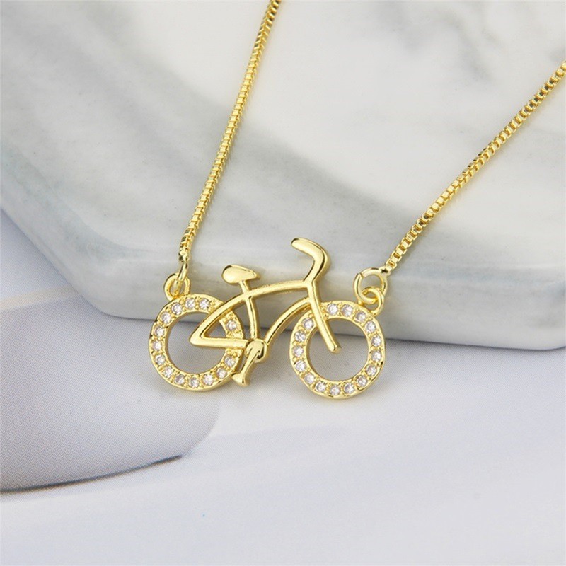 A new Korean-style bicycle necklace with glass rhinestones and simple alloy for women detail image 3