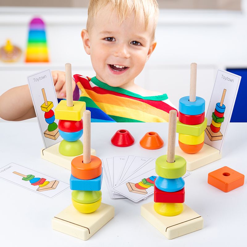 The wooden toy is an educational toy for children. The stacked shape tower is highly entertaining and colorful. It helps cultivate logical thinking ability. Parent-child games exercise hand-eye coordination. Early education and enlightenment toys accompany your growth details Picture