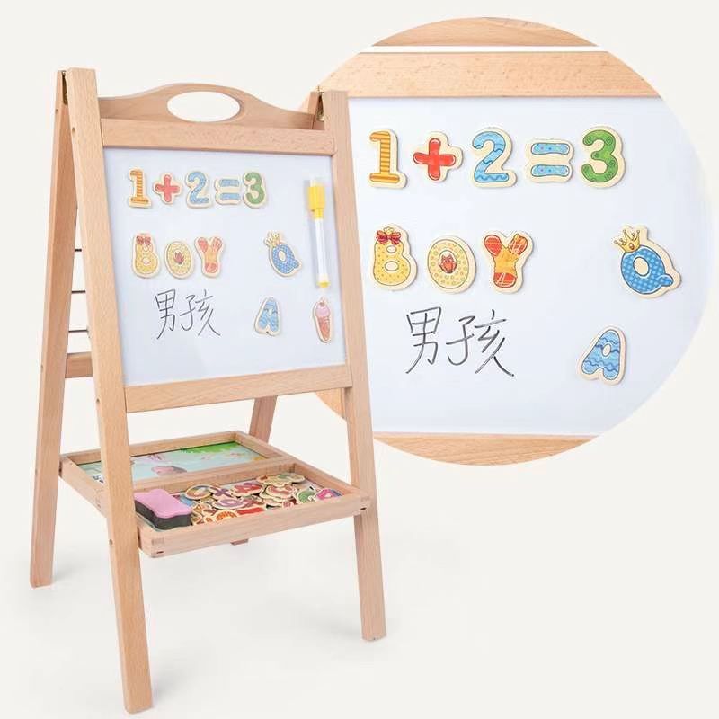 The multi-functional 8860 wooden toy drawing board is highly entertaining with rich colors. It helps cultivate logical thinking ability, promotes parent-child games, and exercises hand-eye coordination. It is an early education and enlightenment toy that accompanies you to success