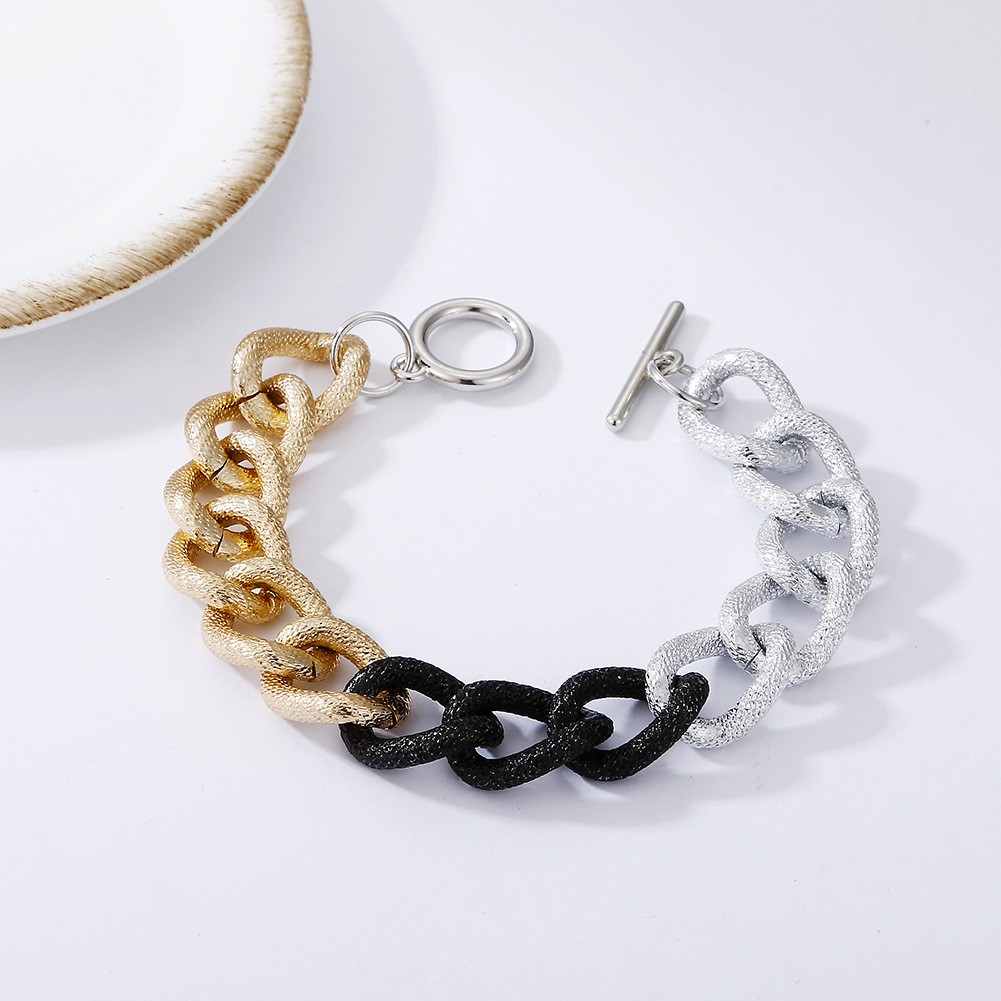 A simple, fashionable, cool and niche women's bracelet made of two-color aluminum from Europe and America detail image 1