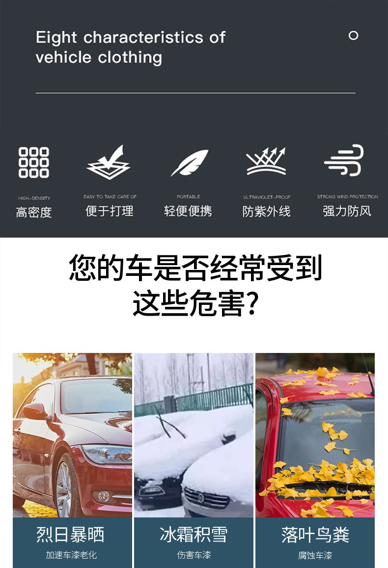 XL号车衣——汽车通用车衣PEVA单层车罩车用遮阳罩防雨防晒可OEM定制 汽车车衣详情图1