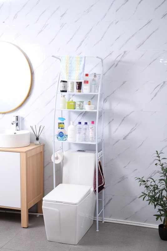 Sailboat style toilet rack (with towel hanger) white/black detail image 1