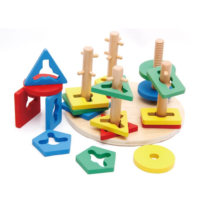 The wooden toy educational circular five-column geometric set column is highly entertaining and colorful. It helps cultivate logical thinking ability. Parent-child games exercise hand-eye coordination. Early education enlightenment toys accompany you to success details Picture