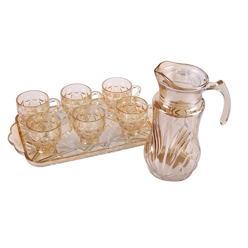 High-end electroplated gold glass teapot set, one teapot, 6 cups, one tray, BMPE-HL02-4T-HP