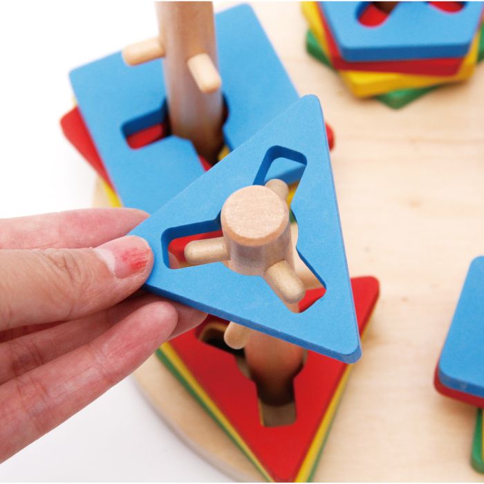 The wooden toy educational circular five-column geometric set column is highly entertaining and colorful. It helps cultivate logical thinking ability. Parent-child games exercise hand-eye coordination. Early education enlightenment toys accompany you to success Specification image